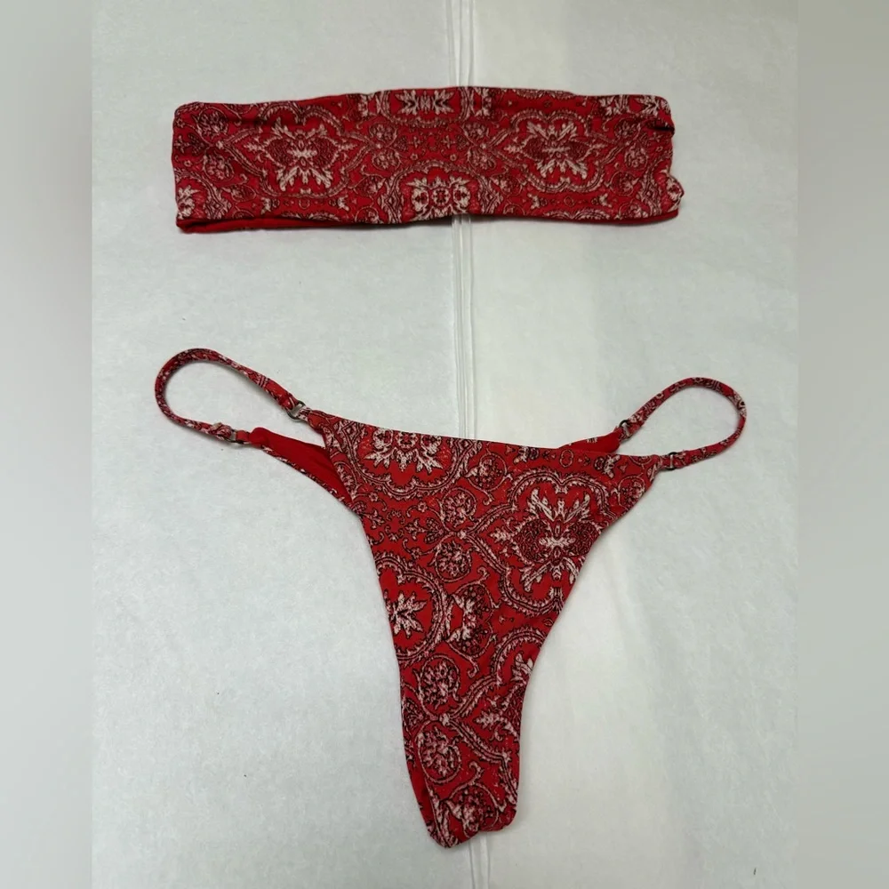 Frankie's Bikinis Joy Red Bandana Print Bikini Swimwear Set 🔴